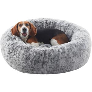 33 inches Donut Dog Bed for Medium Large Dogs,Calming Fluffy Round Pet Bed with Removable & Washable Cover,Fits up to 65 lbs Pets(Dark Grey,M Plus)