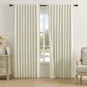 DUALIFE Beige Linen Blackout Curtains- Back Tab Pleated Room Darkening Curtains for Bedroom Dining Room, Patio Sliding Glass Door Curtains Custom Made 72 Inch Wide by 96 Inch Length 2 Panels Set