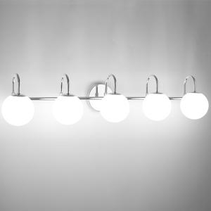 Chrome Mid Century Modern Bathroom Vanity Lights - 5-Light Wall Sconces with Frosted Milk Glass Globes