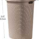Mind Reader Slim Laundry Hamper with Lid, 60L Tall Clothes Basket, Narrow Tapered Design for Bathrooms, Closets and Laundry Rooms, Plastic, Tan