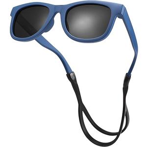 Flexible Polarized Baby Sunglasses with Strap Adjustable for Toddler & Newborn Infant 0-18 Month, B4* Matte Blue Frame/Gray Lens, 2 PAck