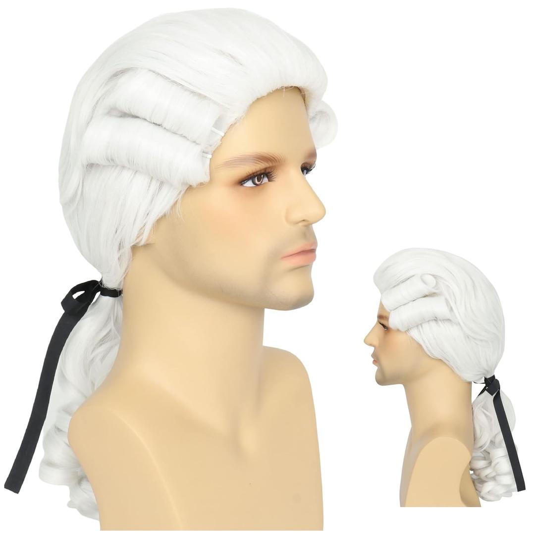 Yan Dream Men's White Classic Wig, 52cm/20.47 Inch, Curly, Heat Resistant, One Size Fits Most Adults and Teens