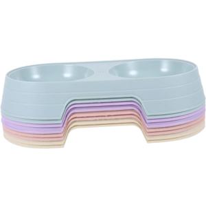 NOLITOY 8pcs Pet Feeder Set Spill Double Bowls for Cats and Dogs Food and Water Tray Candy Colors Pink Green Apricot Purple Plastic Design for Easy Feeding (21x10.5cm)