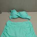 ZAFUL Women's Push Up Bikini with Ruched Skirt Ruffle Trim Low Waisted 2 Piece Swimsuit Bathing Suit (Large, 0-lake Blue)