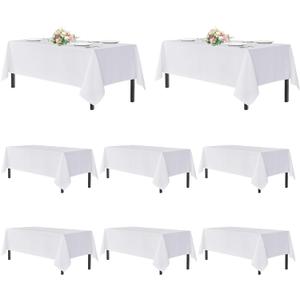 sancua White Table Cloths Rectangle, 8 Pack Tablecoths for 6 Foot Tables - Washable Polyester Fabric Table Cover for Wedding, Birthday Party, Banquet Reception, 54x108 Inch