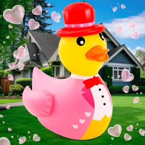 Hungdao 1 PC 4 ft Valentines Day Inflatable Duck Blow up Pool Float Large Giant Rubber Ducks with Formal Dress for Valentines Party Indoor Outdoor Wedding Decorations Air Pump Not Included