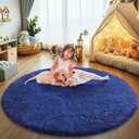 Blue Fluffy Round Area Rugs for Bedroom,4'X4'Shag Circle Area Rugs for Living Room,Non Slip Fuzzy Plush Rug for Kids Room Boys Girls Room and Dorm Home Decor Rug