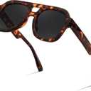 FEISEDY Vintage Aviator Sunglasses Double Bridge Women Men Large Square Thick Frame Trendy Eyewear UV400 B2846 (Brown Tortoise Frame & Grey Lens)