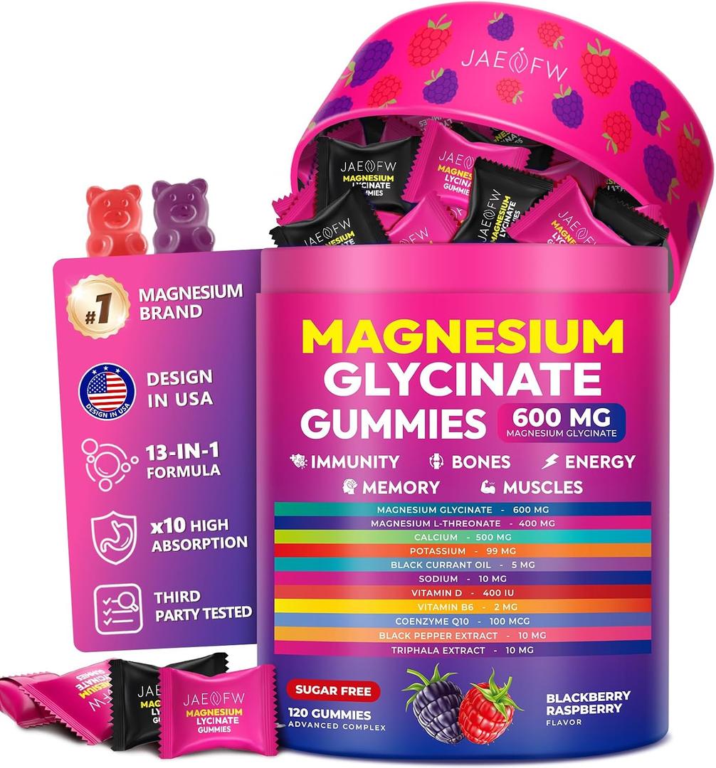 Magnesium Glycinate Gummies 600mg High Absorption Dual Magnesium Complex for Daily Balance & Inner Calm, Sugar Free Vegan Magnesium Supplement for Women, Men & Kids Gentle on Stomach, Non-GMO