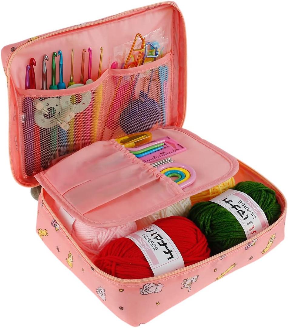 59 Pcs Crochet Hooks Kit for Beginners Adults, Knitting Starter Kit for Adults Ergonomic Crochet Soft Grip Handle Crochet Tools, DIY Weave Yarn Kits with Carry Bag , Travel Knitting Crochet Supplies (Cat)