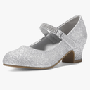 K KomForme Mary Jane Shoes with Low Heel Rhinestones Princess Flats Dress Pump Shoes for Little Kid/Big Kid Silver 3