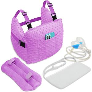 Zomaple Mastectomy Pillow with Strap, Seat Belt Cover & Shower Lanyard - Post Surgery Pillow, Breast for After Heart Surgery, Reduction & Augmentation Patients Sleeping, Recovery Seatbelt Protection (Lavender Dotted Advanced Lanyard Set)