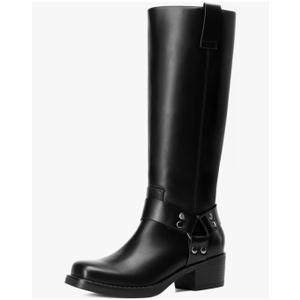 DREAM PAIRS Women's Knee High Boots Motorcycle Riding Pull-on Fashion Long Square Toe Buckle Biker Boots for Women, 7