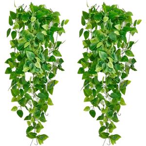Fake Hanging Plants Vines(2pcs) for Room Decor, Artificial Ivy Greenery Garlands for Home Bedroom Living Aesthetic Kitchen Office Wall Patio Bookshelf,Indoor,Outdoor Farmhouse Decorations(No Basket)