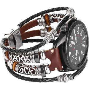 Compatible with Samsung Galaxy Watch 7&FE&6&5&4&3 Band/40mm 44mm/Watch 5 Pro/Watch 6&4 Classic 43mm/47mm/42mm/46mm/Active 2/Garmin Venu, 20mm Leather Bracelet Metal Buckle Strap for Women&Men