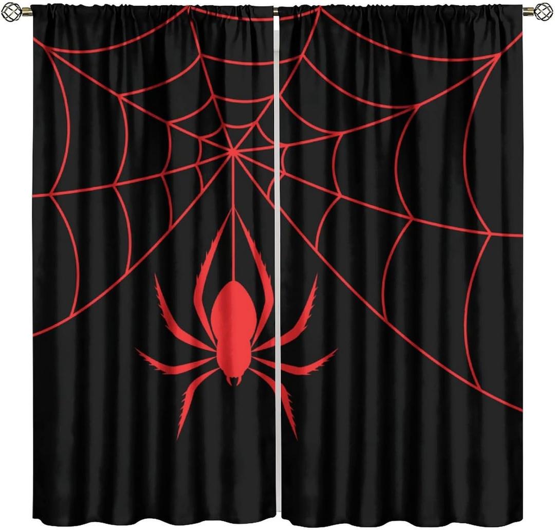 Super Hero Spider Web Boys Black Red Window Curtains for Teen Room Bedroom Playroom Home Decor Drapes 2 Panel Sets,42x45 Inch Decor Style-7