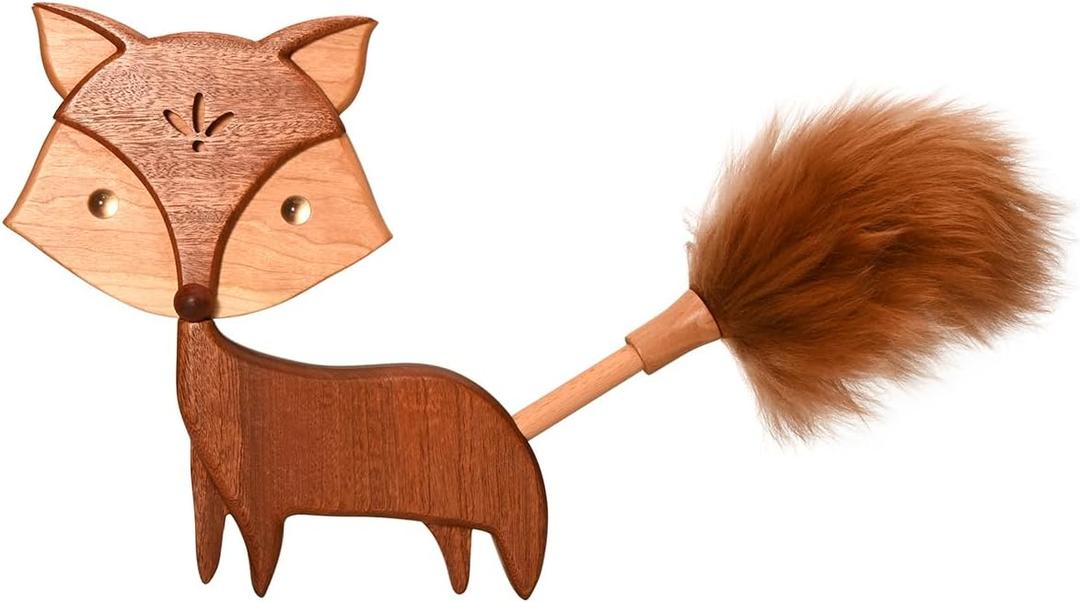 Cute Little Fox for Home Office Decor Small Wooden Feather Duster Lambswool Dusters for Cleaning with Decoration Unique House Warming Gifts New Home (Wall Mounted)