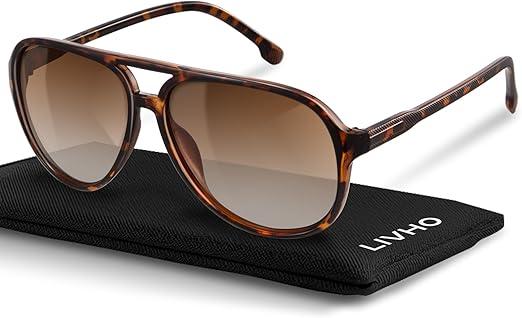 livho Trendy Polarized Aviator Sunglasses Women Men, Retro Sun Glasses for Women Men 2025, Oversized UV Protection Shades, Color: Dark Brown Tortoise/ Brown