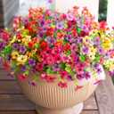 HyeFlora Artificial Flowers for Outdoor Indoor Garden Home Decoration, Faux Flower Daisy with Eucalyptus Leaves Fake Plants Greenery Boxwood Porch Patio, 12 Bundles (Mix Pink Red Purple Yellow)