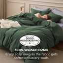 Bedsure 100% Washed Cotton Duvet Cover Queen Size - Olive Green Minimalist Bedding Set Linen Like - PureWoven Plain Simple & Soft Comforter Cover for All Seasons (Olive Green, Queen, 90"x90")