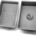 Kitchen Sink Strainer Basket Set Multifunctional Portable Strainer Basin with Sink Stopper Dishwashing Basin Vegetable Strainer Basket Drain Pasta Kitchen Sink Accessories(ABS+PP (Grey)
