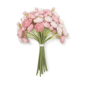 18pcs Mini Ranunculus Artificial Flowers (1.5" Head) - Premium Faux Silk Filler Flowers for Wedding Bouquet, DIY Centerpieces - Vibrant Green Stems (Fresh Look) - Dusty Rose