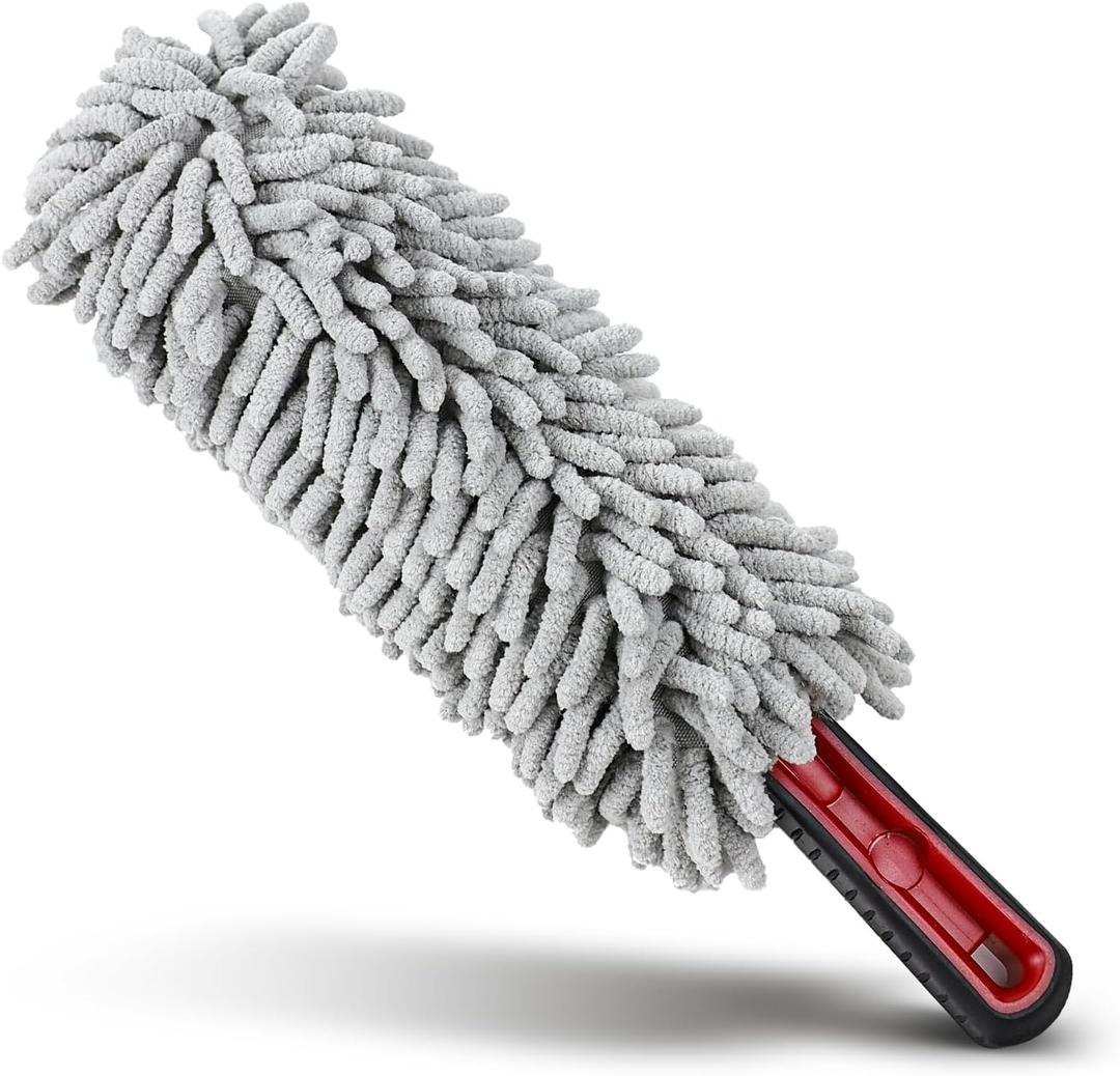 Wuyaoyao Car Duster Interior & Exterior, 13.78" Soft Microfiber Auto Duster Brush, Lint & Scratch Free Car Detailing Cleaning Brush, Multipurpose Dusting Tool for Office Home Furniture (Light Gray)