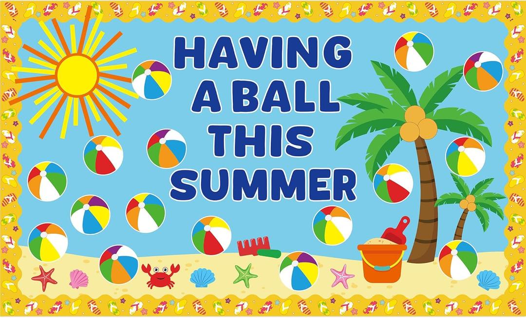 105 Pcs Summer Beach Ball Bulletin Board Summer Theme Bulletin Board Decoration Set Beach Ball Cutouts Summer Beach Paper Cut Outs for School Offices Classroom Decor Summer Theme Party Supplies