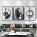 QKF 3 Pieces Modern Funky Wall Art For Living Room Geometry For Home Decoration Pictures Dark On Abstract Canvas Print Paintings Bedroom Bathroom Office Posters & Prints (Medium Size 16x24inch) (Black Ash)