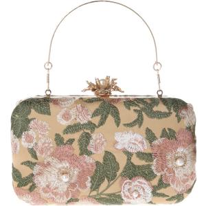 Womens Vintage Floral Embroidery Clutch Evening Handbag Shoulder Bags Purse for Wedding Party Prom (Green)