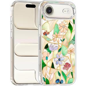 Unov for iPhone Air Case, Clear with Design, Slim Fit Good Grip, Embossed Phone Case, Shockproof Protective Cover, Raised Camera Protection, Soft TPU, Stained Glass Flower