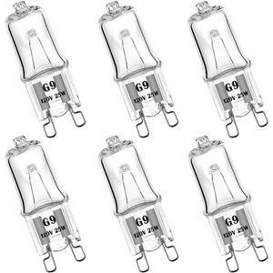 YBEK G9 Halogen Bulb 120V 25W T4 Type 2 Pin Base, Replacement for Range Hood Lights, Bathroom Light Bulbs, Microwave Ovens Candle Warmer Light Bulbs, Wax melt Bulbs Dimmable Warm White (6 Pack)