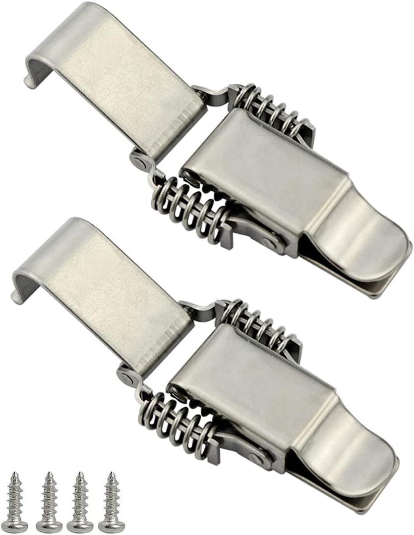 NRC&XRC Stainless Steel All in one Double Spring Locking Latch hasps Chest Toggle Catch Clasp Furniture Hardware Accessories w/Screws (2, S)