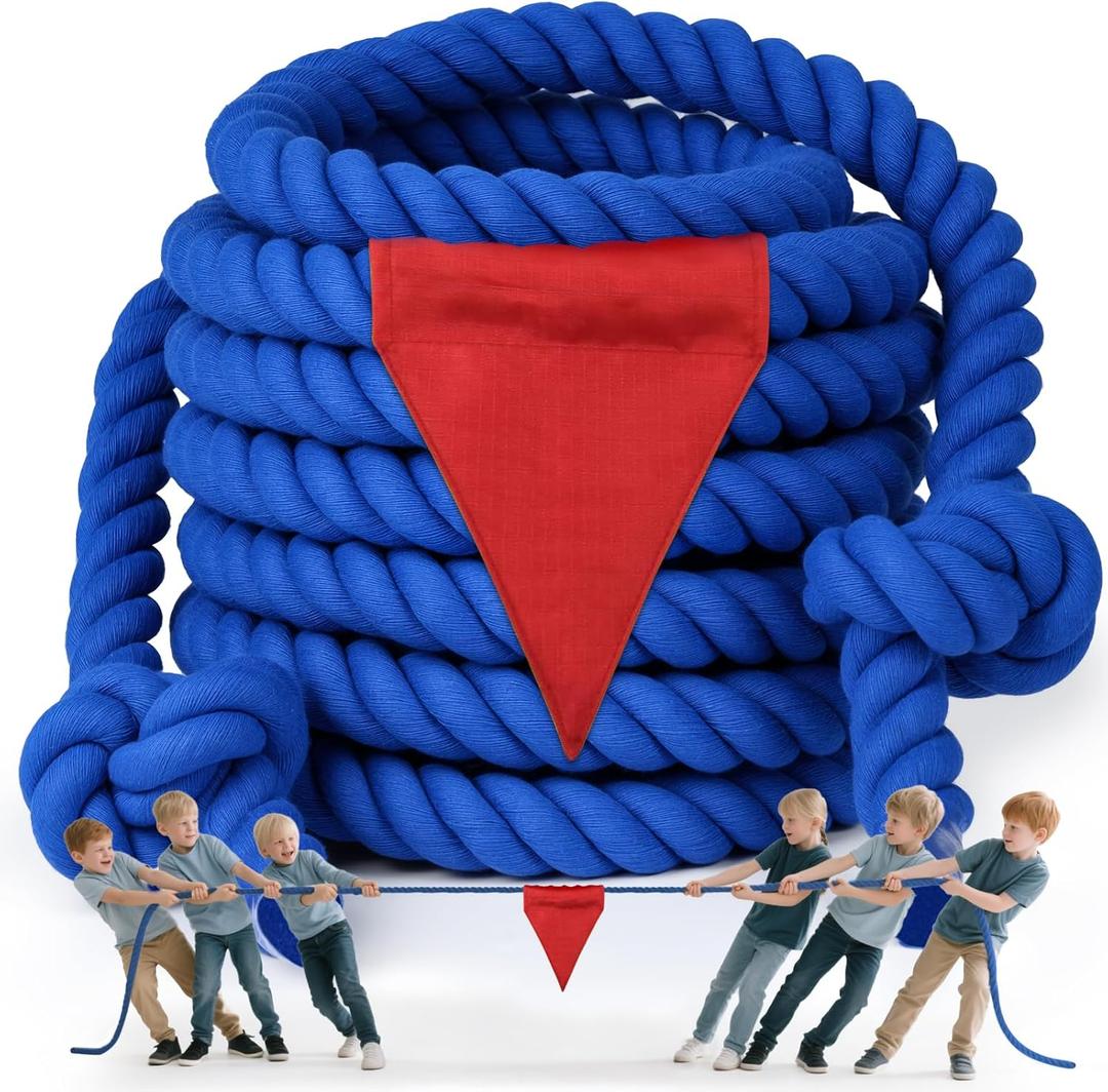 Tug of a War Rope for Kids and Adult, 25FT Tag o War Ropes with Flag for Outdoor, Outside Carnival, Lawn, Field, Team Building Game, Safety Cord for School and Church, Blue