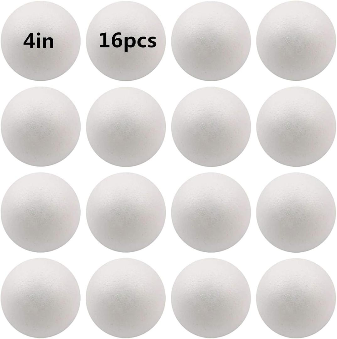 FFchuanhe 16 Pack Foam Balls for Crafts, 4 Inch Polystyrene Smooth Round Balls, for Arts and Crafts Supplies, School Project, Weddings, Christmas, Home Decoration and Various Gathering White