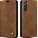 QLTYPRI Wallet Case for Samsung Galaxy S21 5G, Vintage Folio PU Leather Purse Case with Card Slots Magnetic Closure Kickstand Flip Crashproof Phone Cover for Samsumg Galaxy S21 -Brown