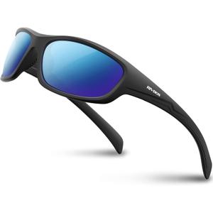 RIVBOS Polarized Sunglasses UV400 Protection for Men's and Women's Fishing, Cycling, and Outdoor Activities RB832 (Black Frame /Ice Blue Lens)