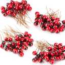 MAQIHAN Artificial Holly Berries - 150 Pcs Christmas Holly Berries Stems for Crafts Faux Holly Berries Artificial Red Holly Berry Stems for Christmas Wreath Christmas Tree Table Kitchen Wall Decor