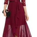 Bbonlinedress Women's V-Neck Dress for Women Wedding Guest Hi-Lo Floral Lace Prom Cocktail Party Formal Bridesmaid Dress (Large, A-dark Red)