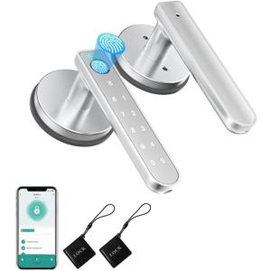 Fingerprint Door Lock, Fingerprint Door Knob Biometric Door Lock Smart Door Knob with App Control, Keyless Entry Door Lock with Handle for Home Office Apartment Bedroom Silver