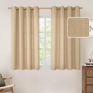 LAMIT Natural Short Linen Curtains 45 Inch, Light Filtering Panels, Grommet Privacy Protected Burlap Linen Curtains for Small Window/Bedroom, Set of 2 Panels (52 x 45 Inch, Natural Tan)