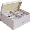 Linen Photo Storage Box  Holds 1700 Photos, 24 Adjustable Dividers & 72 Labels Multi-Use Organizer for Photos, Envelopes, Recipes Beige