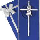 Baby Wall Cross Baptism Gifts for Girl, 7-inch Silver Praying Girls Baptism Crosses for First Holy Communion Christening and Dedication Baptismal Gifts from Godparents