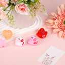 24pcs Valentine's Day Rubber Ducks, 1.57 inch Mini Small Assorted Rubber Bath Ducks Colorful Bathtub Toy Squeaky Duckies Love Heart Duck Valentines Day Gifts for Kids Cupcake Topper(3 Colors)