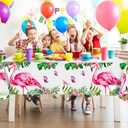 Hawaiian Flamingo Table Cloths, 3 Pack Disposable Plastic Rectangular Jungle Leaf Table Cover, Tropical Aloha Luau Theme Decorations for Summer Beach Pool Kids Birthday Cocktail Party Supplies