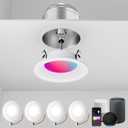 Gefolly Smart Recessed Lighting 4 Inch, Led Can Lights for Ceiling Color Changing Wi-Fi Bluetooth Connect, Dimmable Retrofit Led Recessed Light Compatible with Alexa & Google Assistant,1000 LM 4Pack