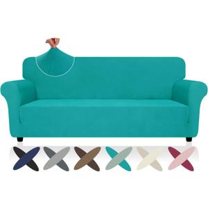 ZNSAYOTX Super Stretch Sofa Cover (72"-92"), New Striped Sofa Covers Fitted Slipcovers with Elastic Bottom, Dog Cat Pets Proof Spandex Washable Fabric Comfortable & Durable (Sofa, Peacock Teal)