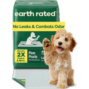 Earth Rated Max Absorbency Puppy Pee Pads for Dogs Absorbs 2X Faster & 2X More, Leak-Proof, Odor Control Potty Training, Unscented, Large, 22 x 23, 40 Count