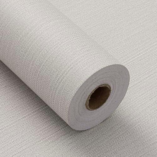 Haimin Fabric Wallpaper Textured Contact Paper (24in X 393in) Peel and Stick Faux Linen Wall Paper Self-Adhesive Vinyl Wallpaper Herringbone Look (Off-White)