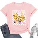 100 Days of School Shirt for Kindergarten Teacher: Bow Pencil Shirts,Teacher Appreciation Short Sleeve Shirts, Pink XL